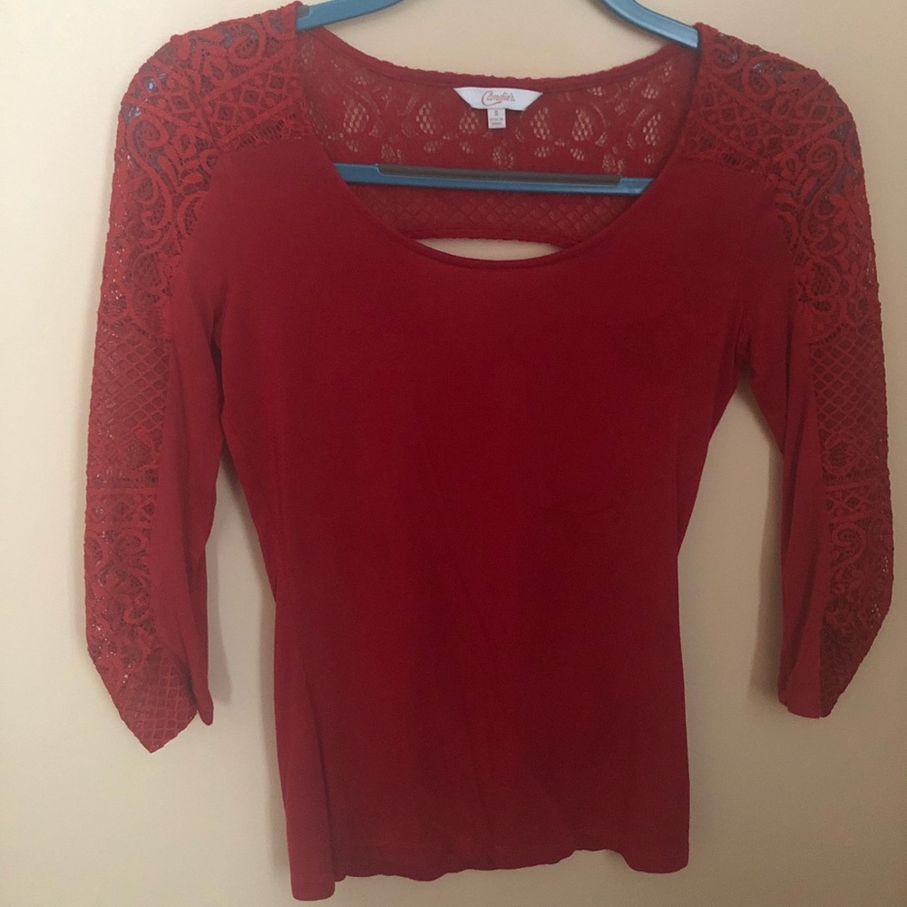 Red long sleeve lace top
